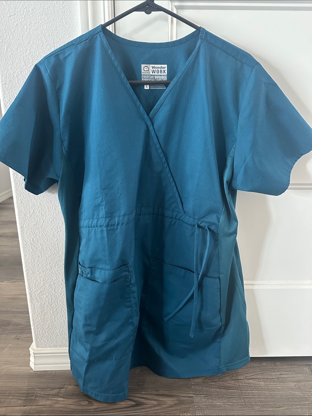 WonderWink Teal Wrap-Style Maternity Scrub Top